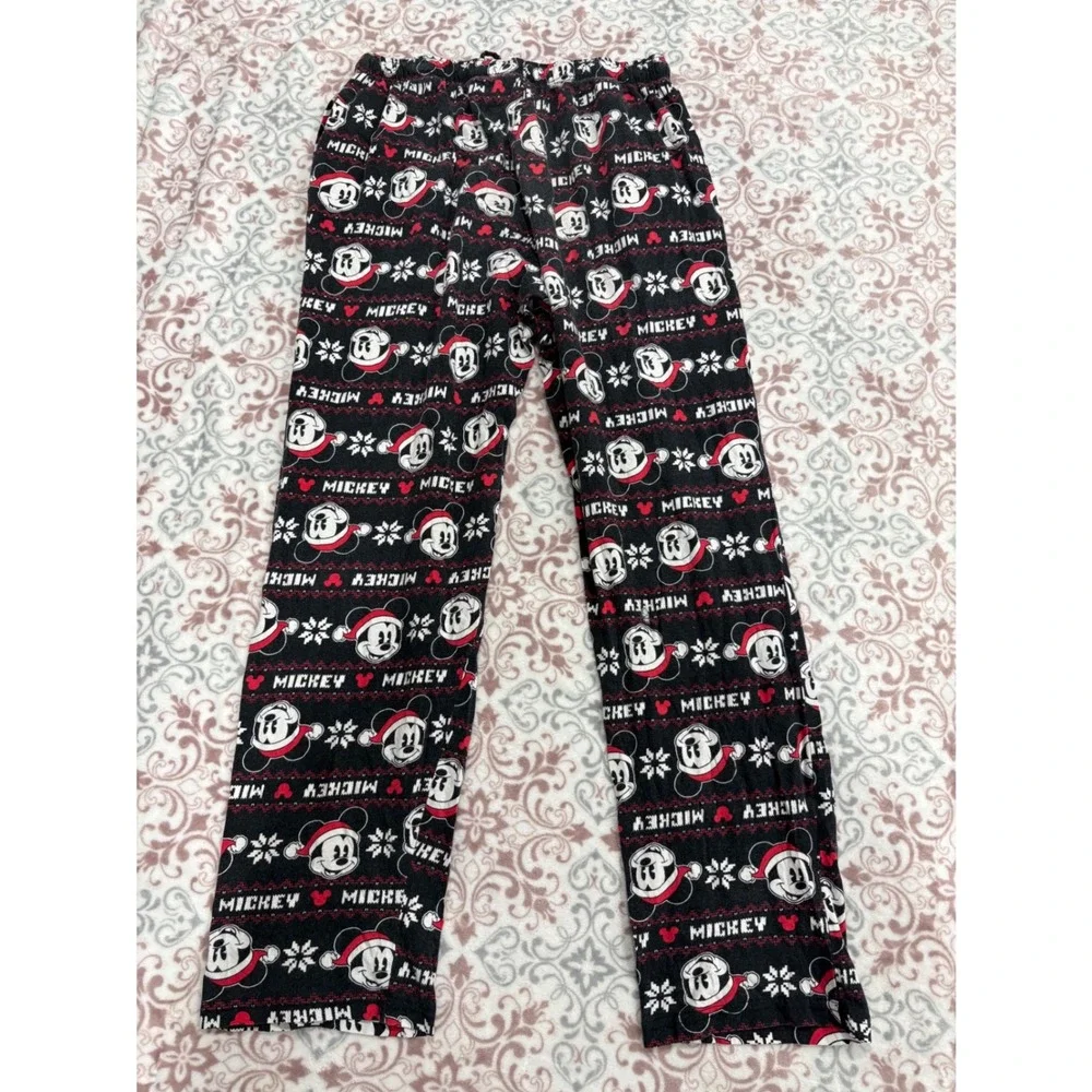 Disney Mickey Mouse Christmas Pajama Pants Large Black Holiday Fair Isle Cotton - Picture 8 of 9